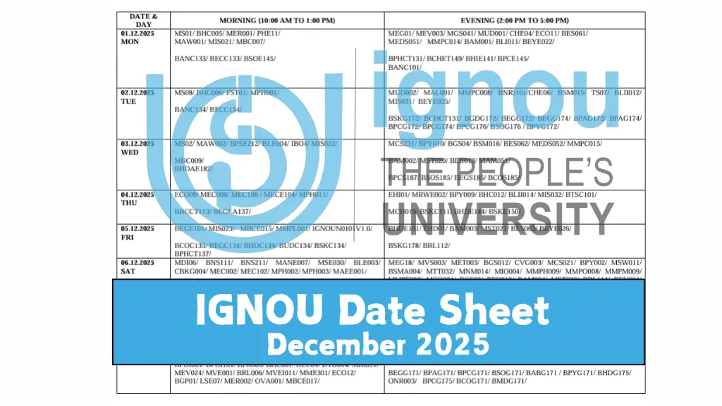 IGNOU Date Sheet December 2025